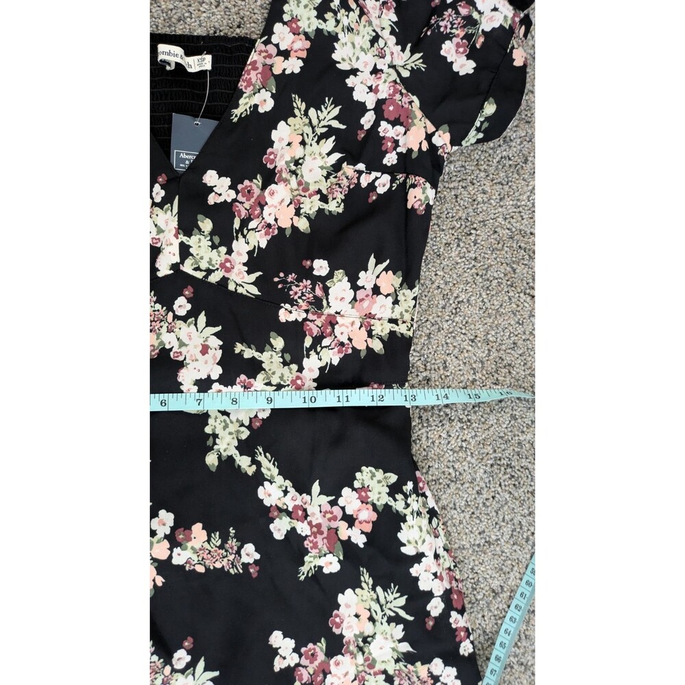 Abercrombie & Fitch XSP Dark Floral V-Neck Babydoll Coquette Mini Dress Smocked - Picture 7 of 16